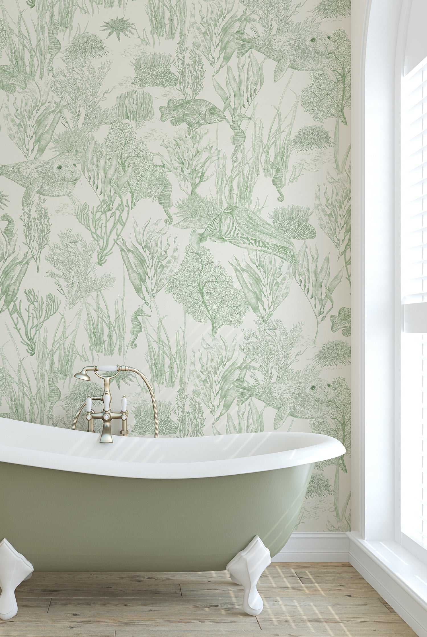 XV SEAVIEW MURAL Moss Green Wallpaper
