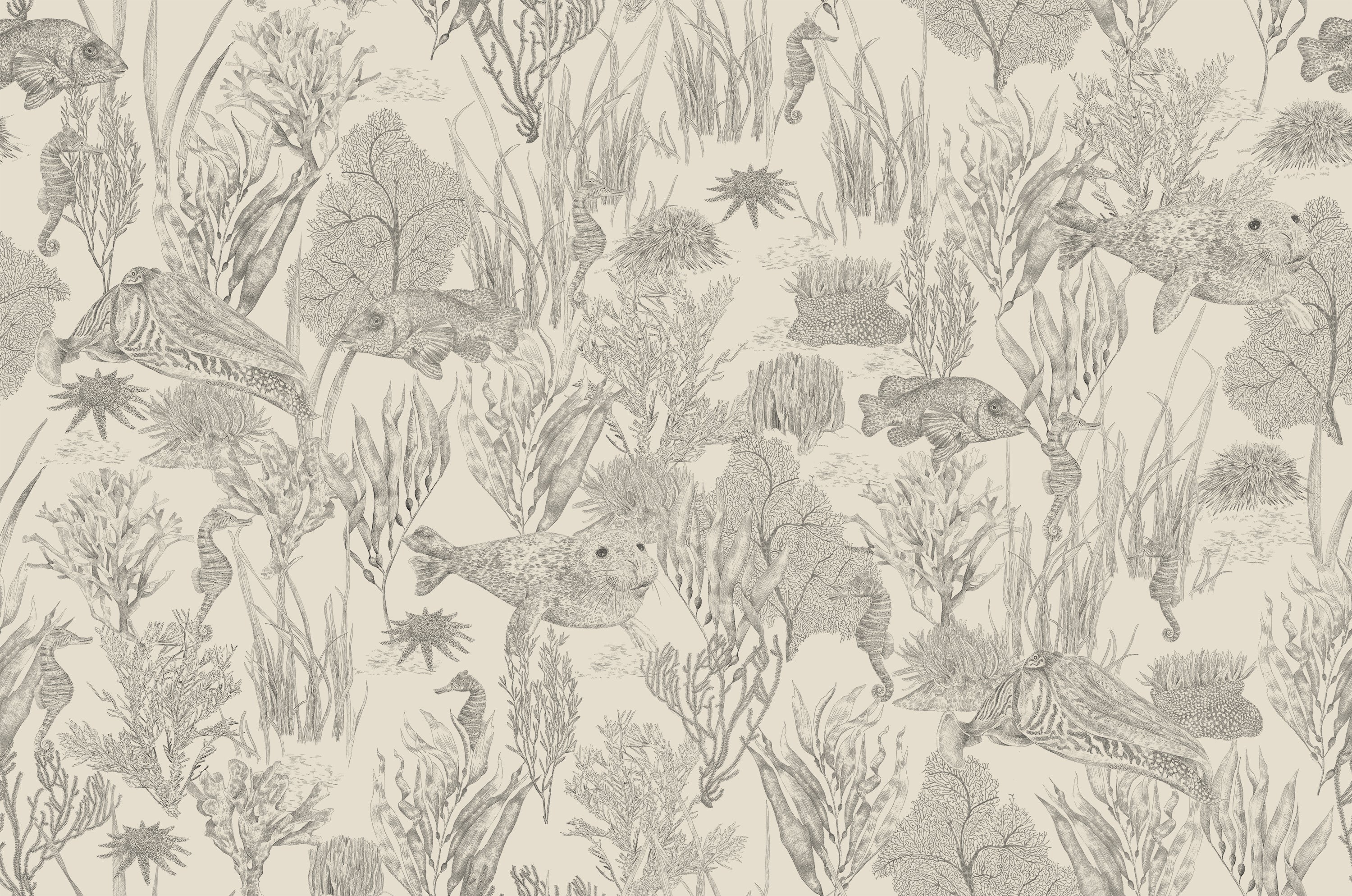 XV SEAVIEW MURAL Parchment Wallpaper