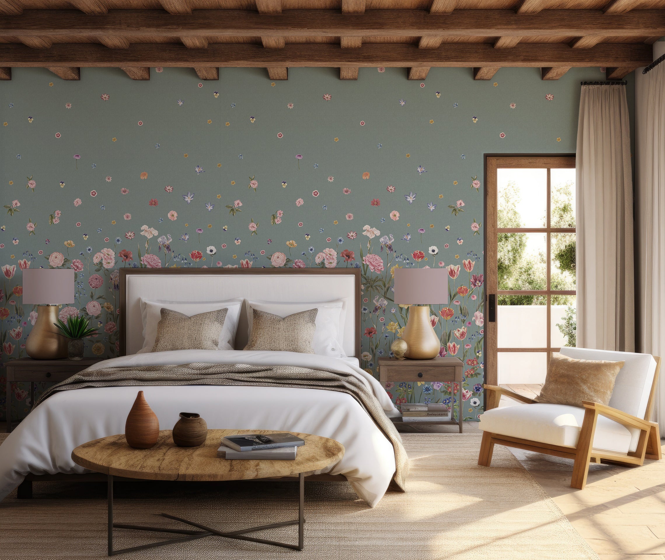 SEASONS IN BLOOM Duck Egg Wallpaper