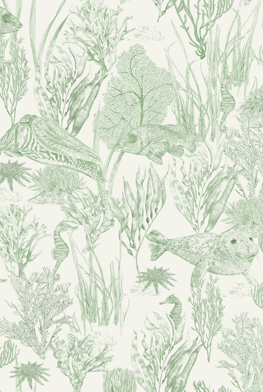 XV SEAVIEW MURAL Moss Green Wallpaper