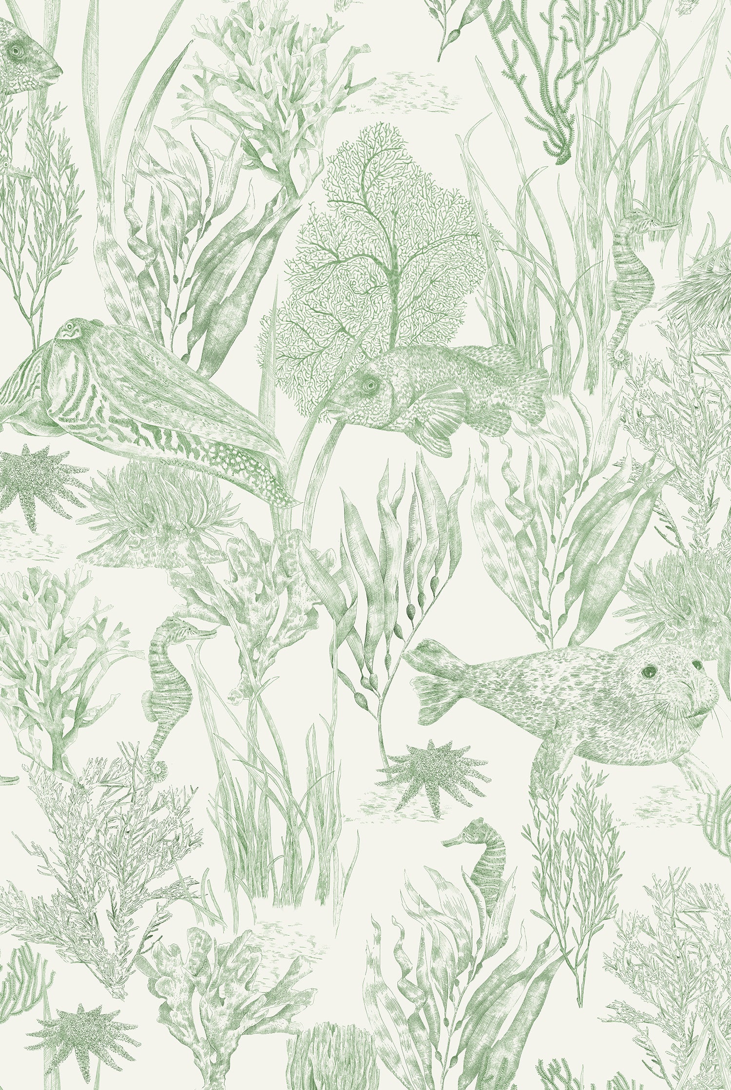 XV SEAVIEW MURAL Moss Green Wallpaper