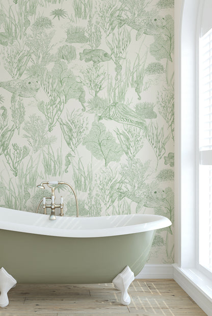 XV SEAVIEW MURAL Moss Green Wallpaper
