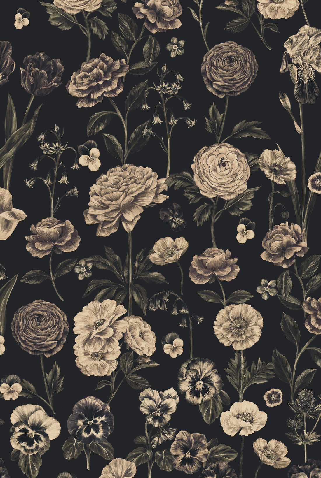 SEASONS IN BLOOM Charcoal Wallpaper