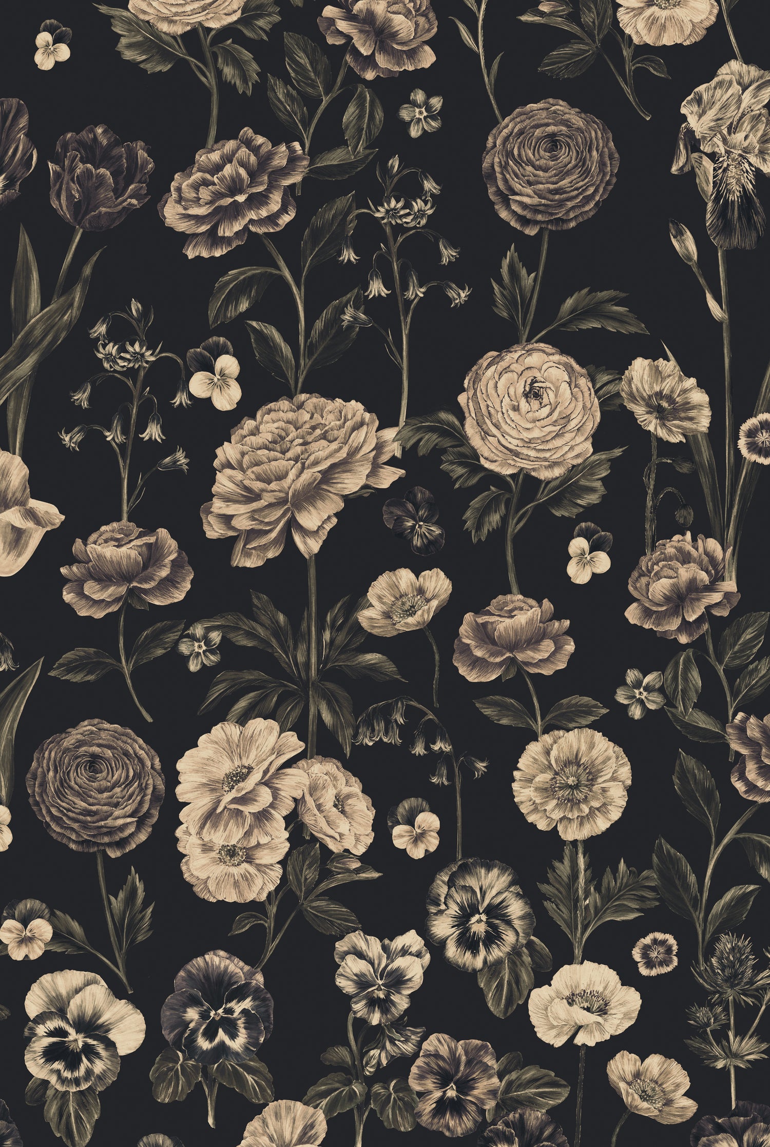 SEASONS IN BLOOM Charcoal Wallpaper