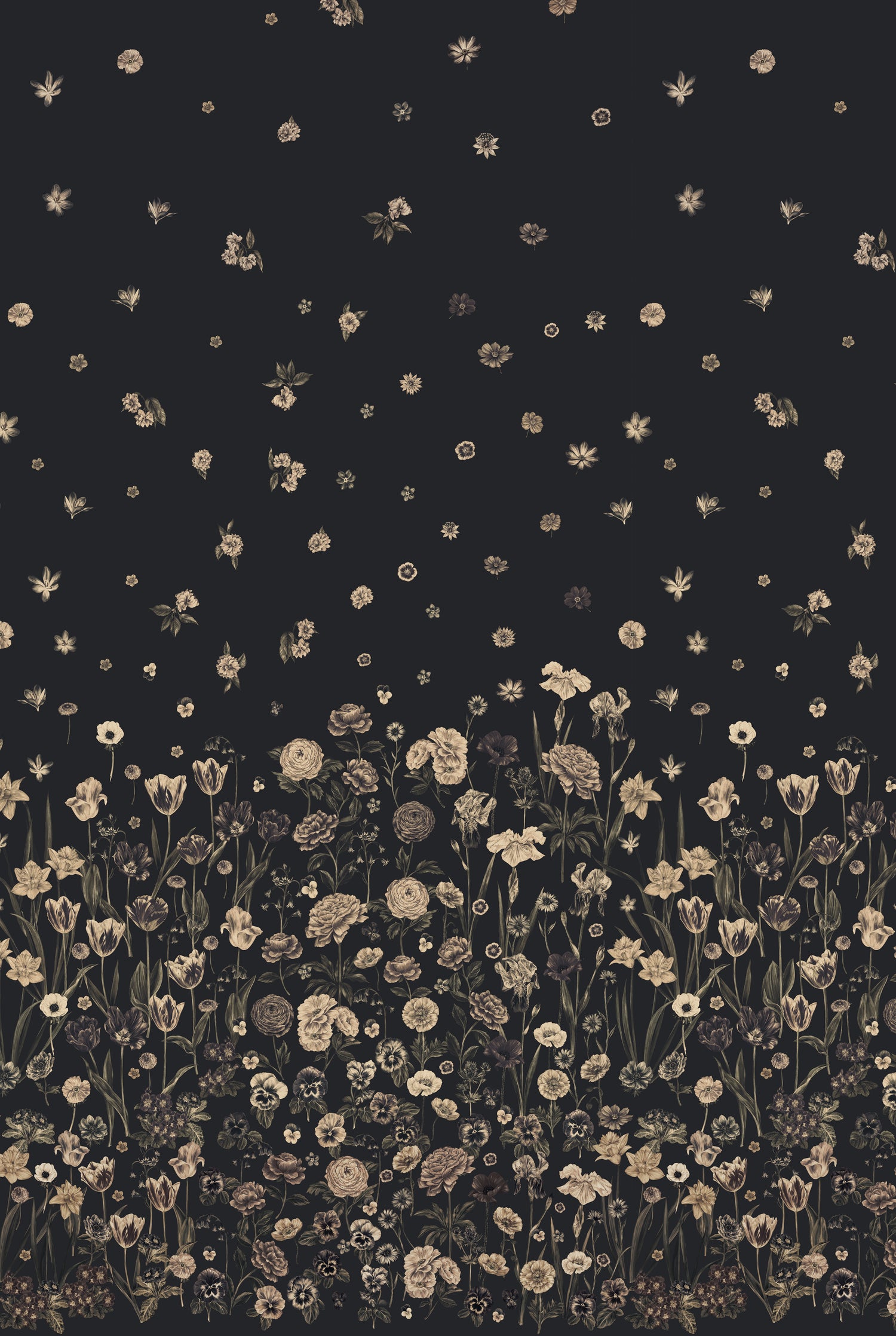 SEASONS IN BLOOM Charcoal Wallpaper