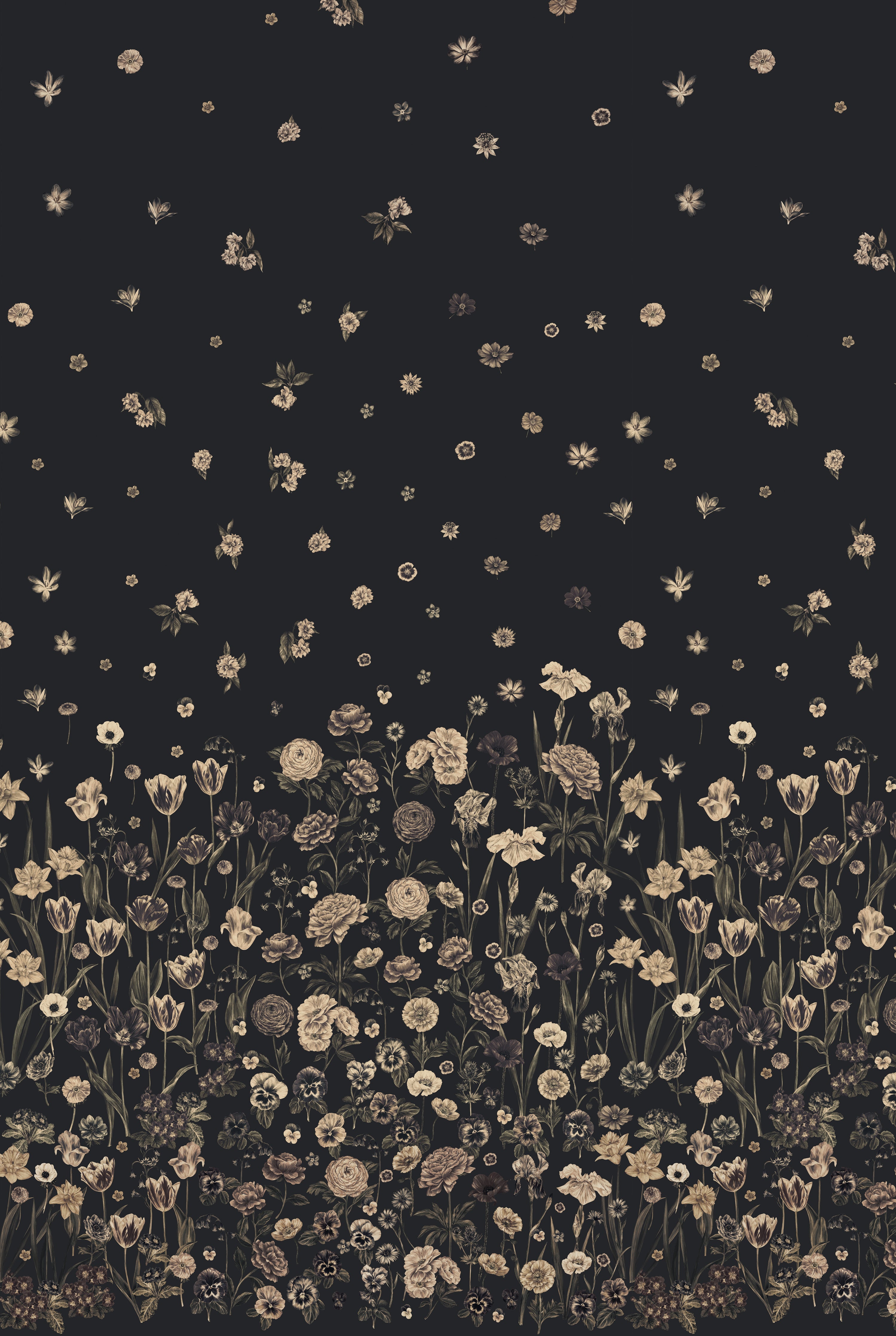 SEASONS IN BLOOM Charcoal Wallpaper