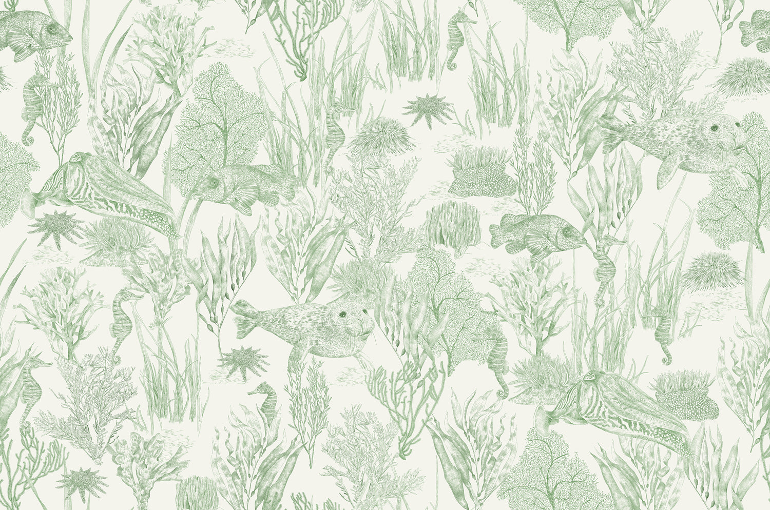 XV SEAVIEW MURAL Moss Green Wallpaper