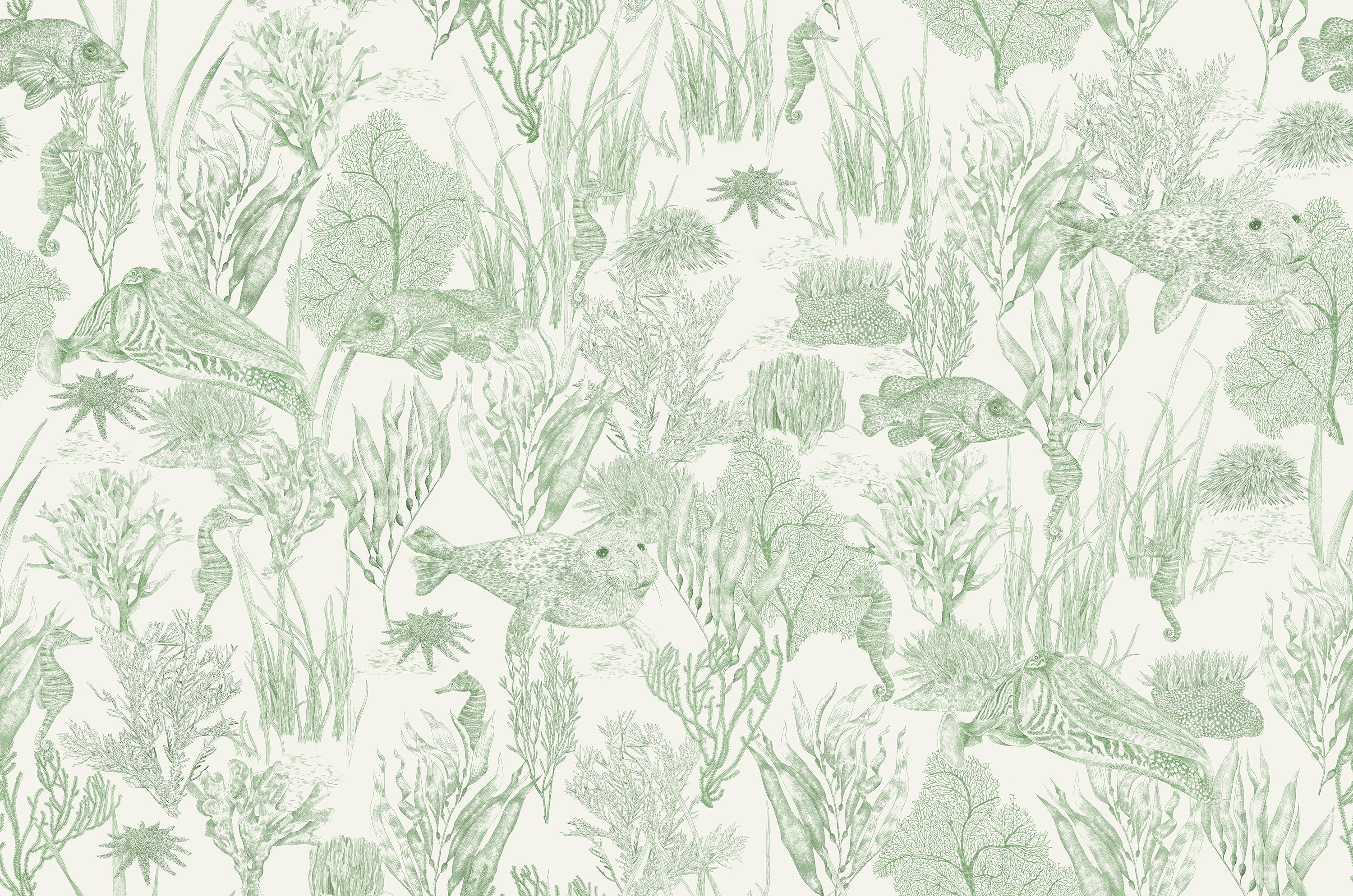 XV SEAVIEW MURAL Moss Green Wallpaper