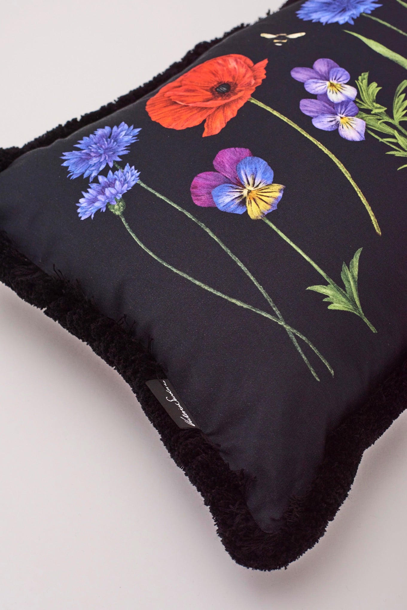 BOTANICA Black Medium Fringe GOTS ECO Cotton Drill Cushion