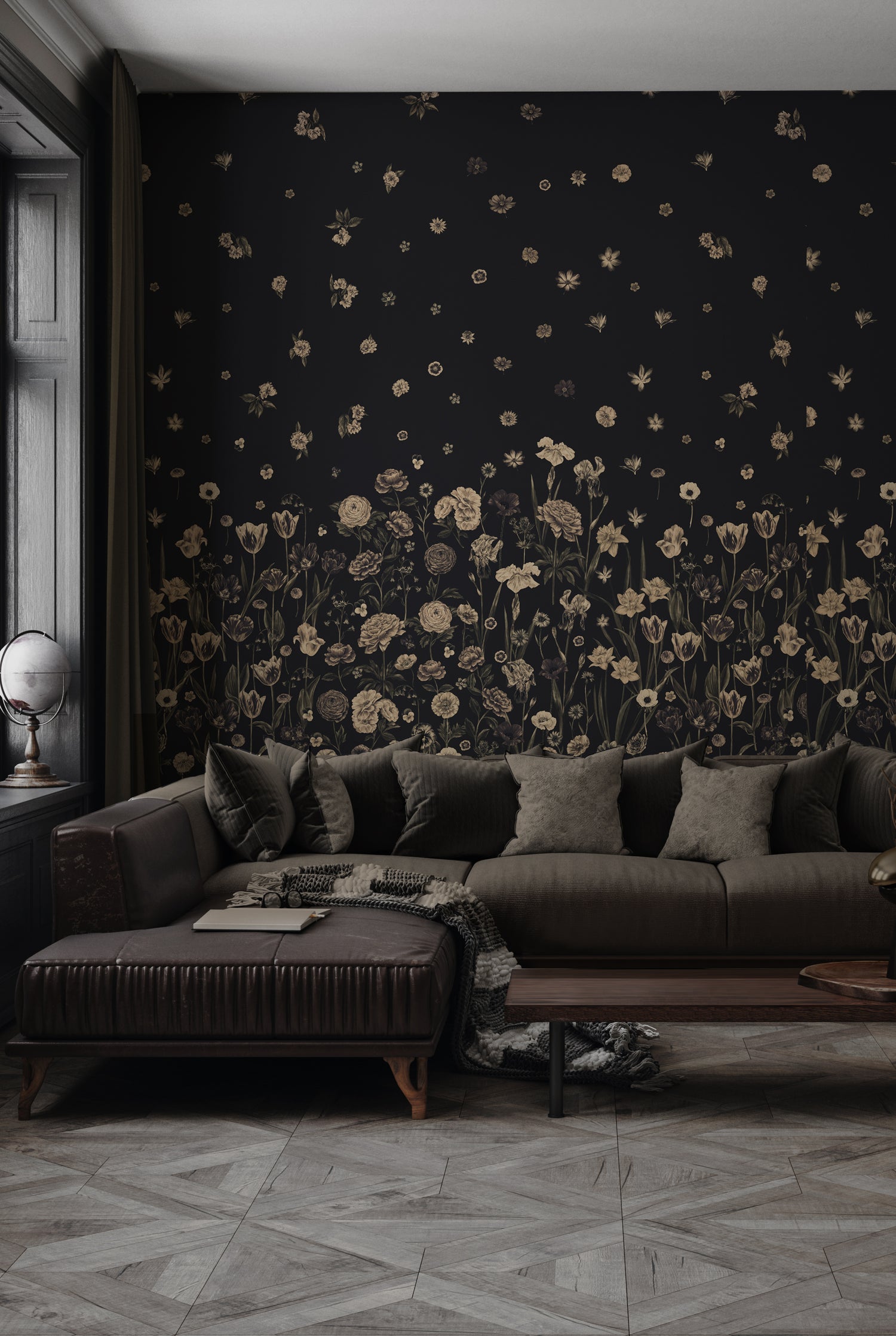 SEASONS IN BLOOM Charcoal Wallpaper